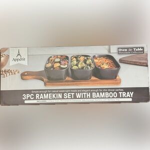 Appetit 3 Pc Ramekin Set with Bamboo Tray NIB